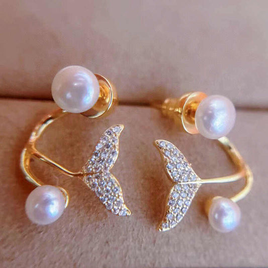 Mermaid Tail 18k Gold Plated Studs Earring - Rare1Studio