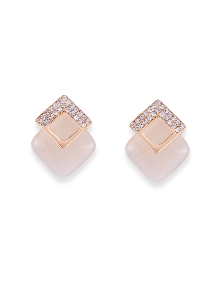 Beige Marble Stud Earrings with Rhinestones| Classy and Elegant Beige Stud Earrings - Rare1Studio