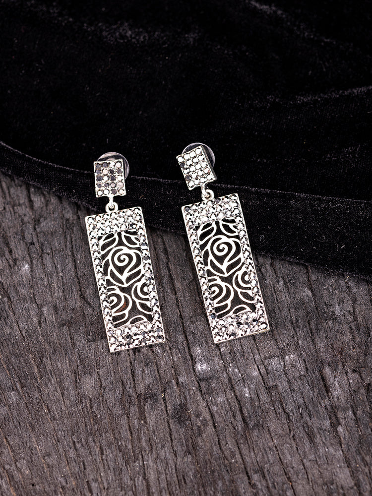 Silver Earrings with Black Rhinestones | Elegant and Stylish Jewelry for Any Occasion - Rare1Studio