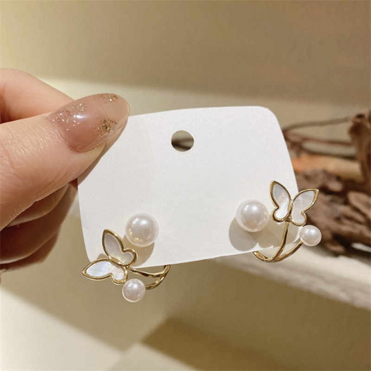 Gold-Plated Butterfly Earrings with Pearls for Women - Rare1Studio