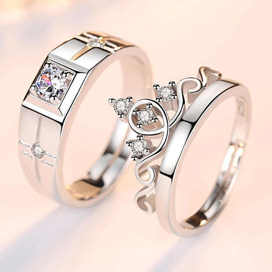 Contemporary Adjustable Silver Plated Couple Ring For Women (Free Size)