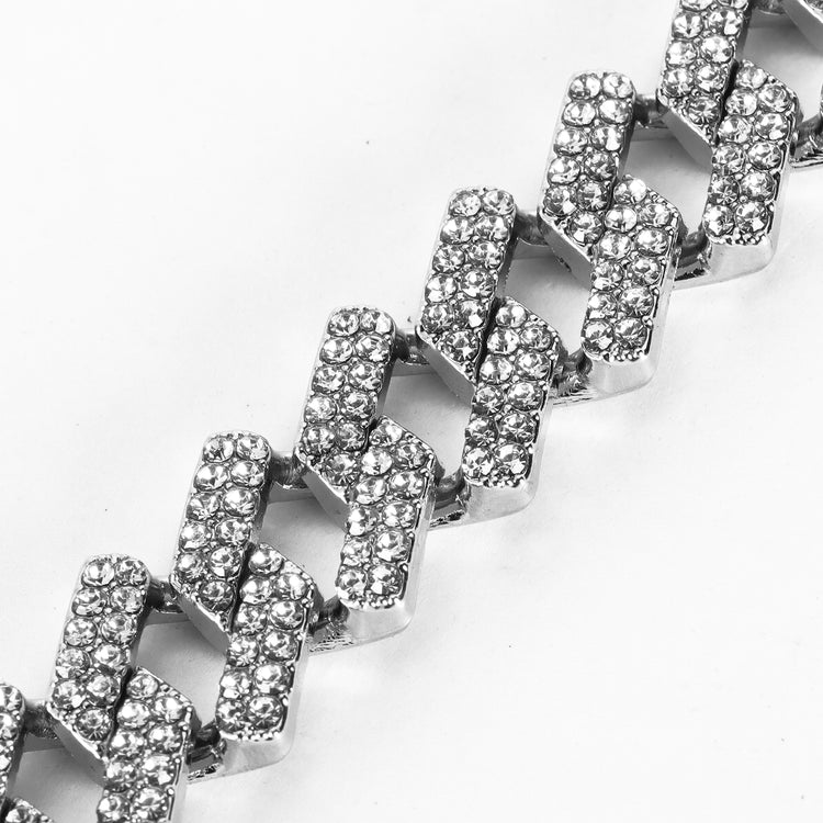 Adjustable Stainless Steel Cubic Zirconia Silver Bracelet For Men (Free Size)