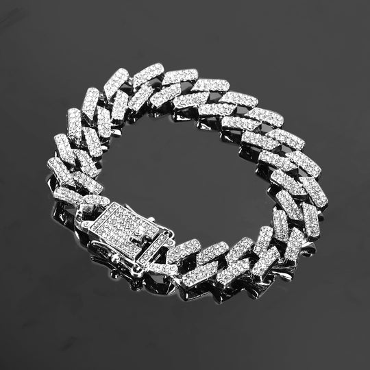 Adjustable Stainless Steel Cubic Zirconia Silver Bracelet For Men (Free Size)