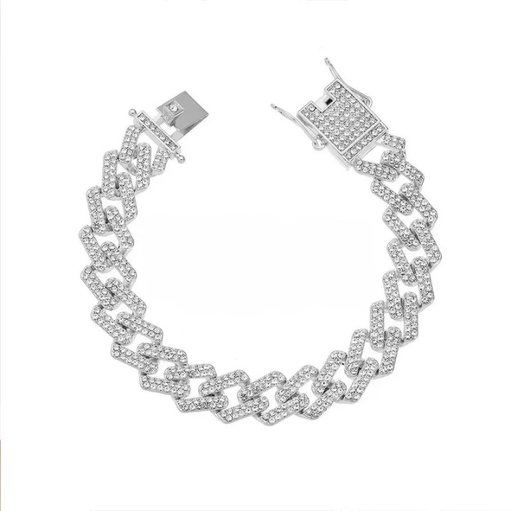 Adjustable Stainless Steel Cubic Zirconia Silver Bracelet For Men (Free Size)