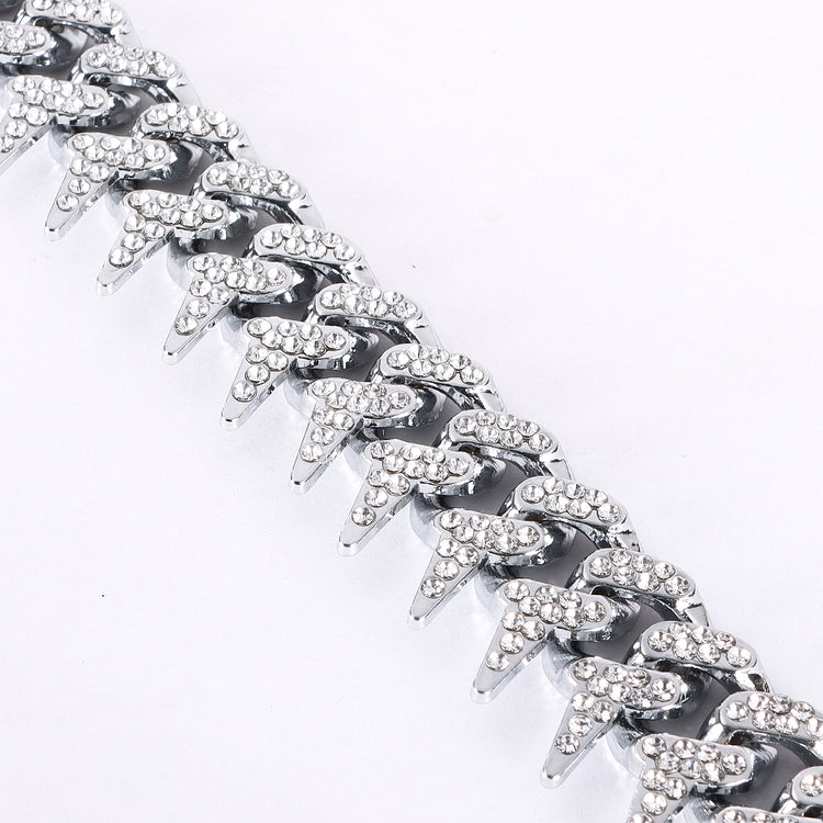 Adjustable Stainless Steel Cubic Zirconia Silver Bracelet For Men (Free Size)