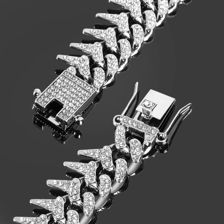 Adjustable Stainless Steel Cubic Zirconia Silver Bracelet For Men (Free Size)