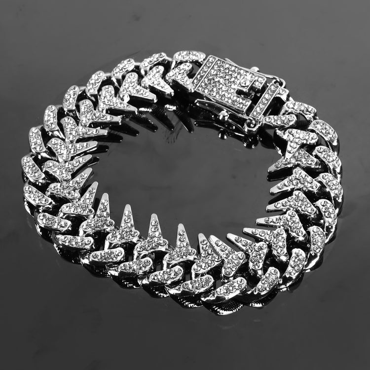 Adjustable Stainless Steel Cubic Zirconia Silver Bracelet For Men (Free Size)