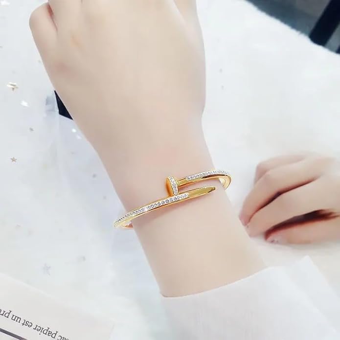 Adjustable Nail Design Fashionable Rose Gold Studded Bracelet for Women & Girl (Free Size) (Pack of 1)