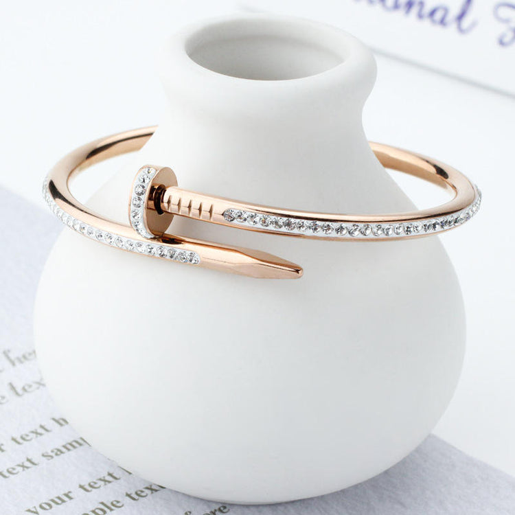 Adjustable Nail Design Fashionable Rose Gold Studded Bracelet for Women & Girl (Free Size) (Pack of 1)