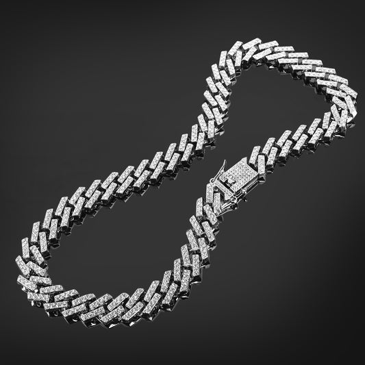 Contemporary Rhinestone Silver Plated Cuban Chain For Men (Free Size)