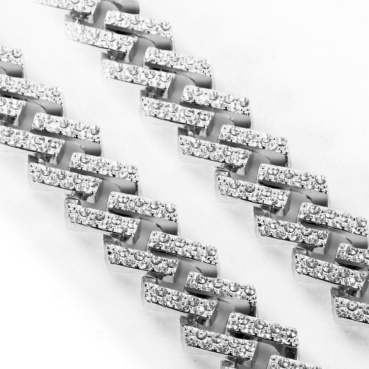 Contemporary Rhinestone Silver Plated Cuban Chain For Men (Free Size)