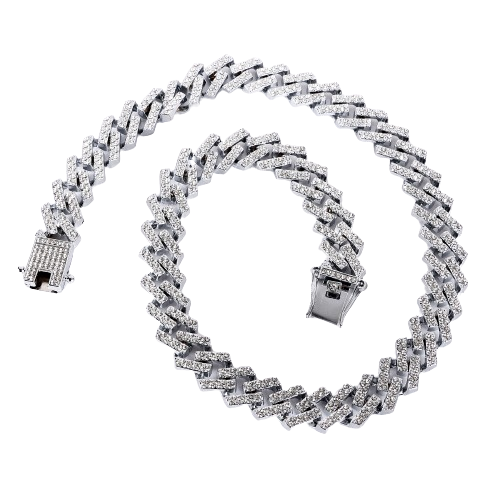 Contemporary Rhinestone Silver Plated Cuban Chain For Men (Free Size)