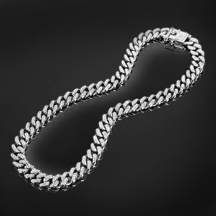 Contemporary Rhinestone Silver Plated Cuban Chain For Men (Free Size)