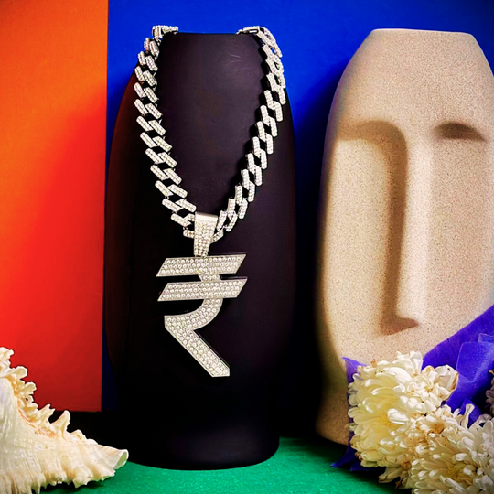 Contemporary Silver Plated Rupee Pendant With Cuban Chain For Men (Free Size)