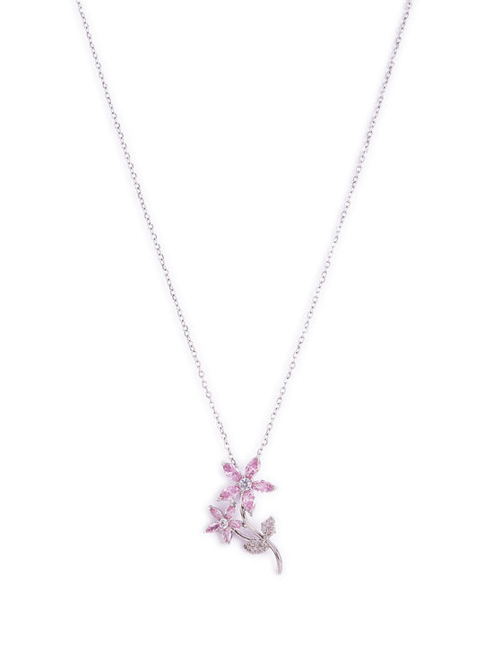 Delicate Pink Flower Pendant With Chain For Women