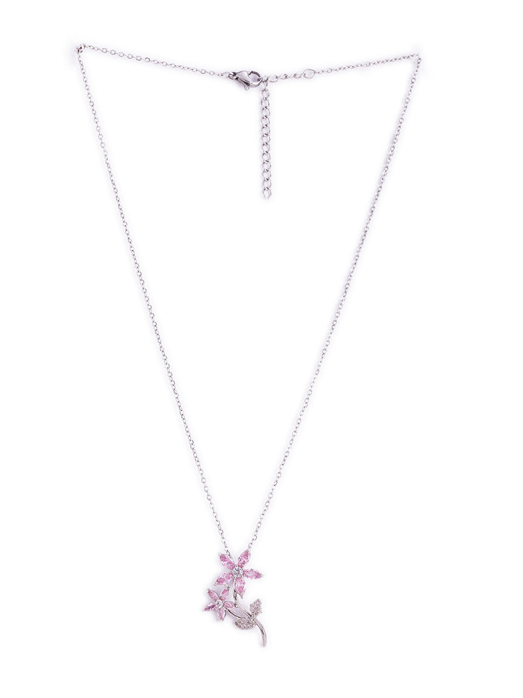 Delicate Pink Flower Pendant With Chain For Women