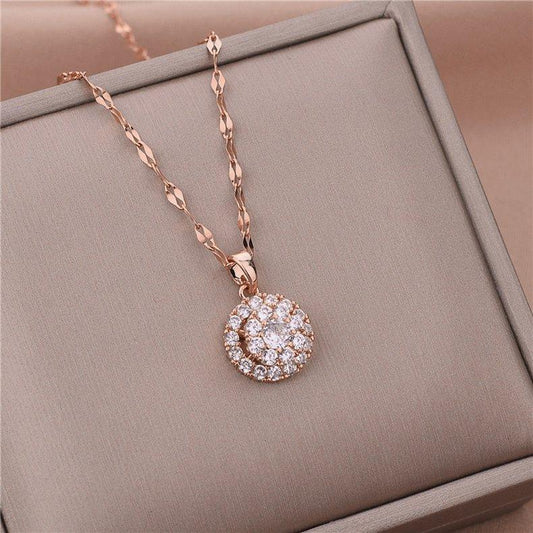 Western & Casual Rose Gold Plated 360° Rotating Pendant With Chain For Women