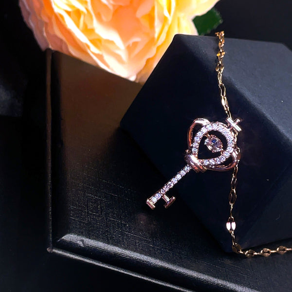 Unique Rose Gold Plated Crown Key Pendant For Women