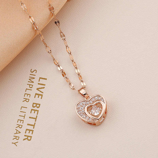 Western & Casual Rose Gold Plated Double Layered Love Heart Shape Pendant For Women