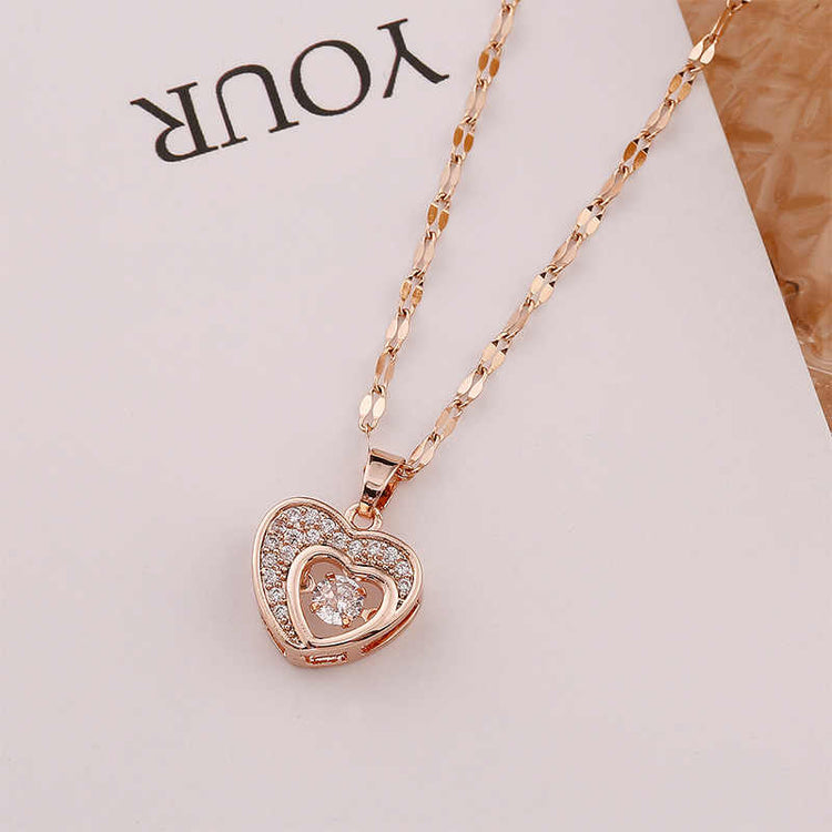 Western & Casual Rose Gold Plated Double Layered Love Heart Shape Pendant For Women