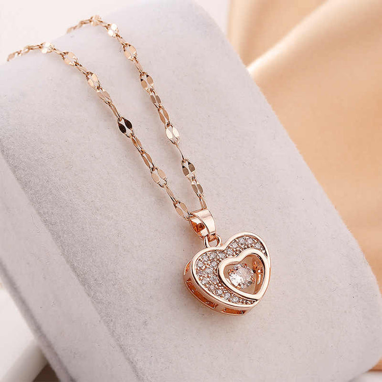 Western & Casual Rose Gold Plated Double Layered Love Heart Shape Pendant For Women