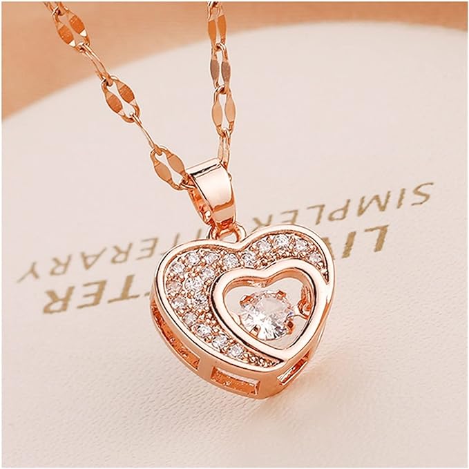 Western & Casual Rose Gold Plated Double Layered Love Heart Shape Pendant For Women