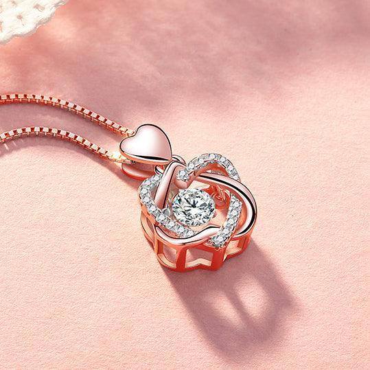 Elegant Rose Gold Plated Double Heart Love Pendant For Women