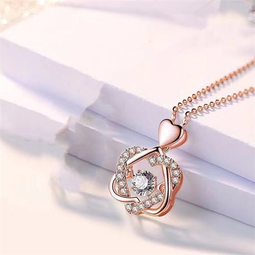 Elegant Rose Gold Plated Double Heart Love Pendant For Women