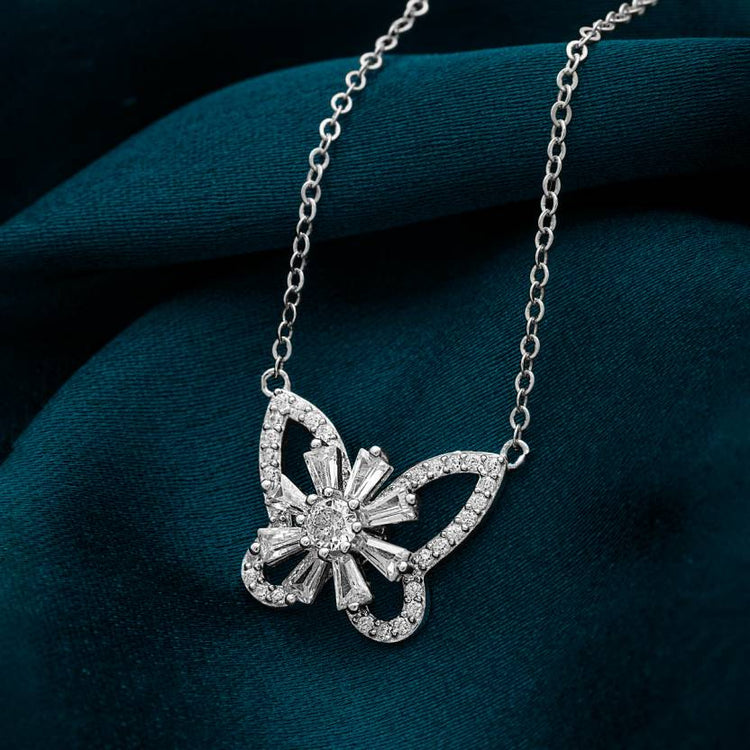 Attractive Western & Casual Silver Plated Rotating Butterfly Pendant For Women