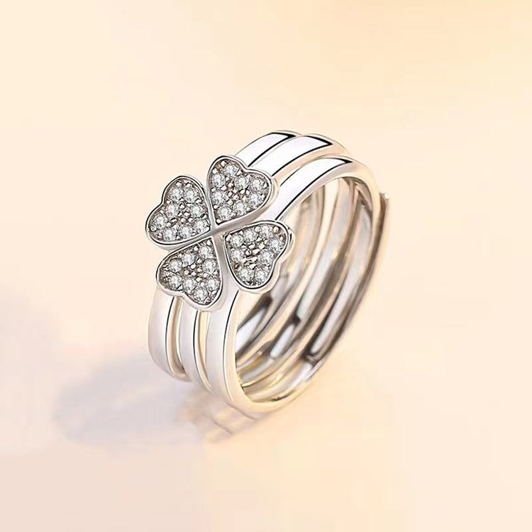 Adjustable Open Heart Leaf 3 In 1 Finger Ring For Women (Free Size)