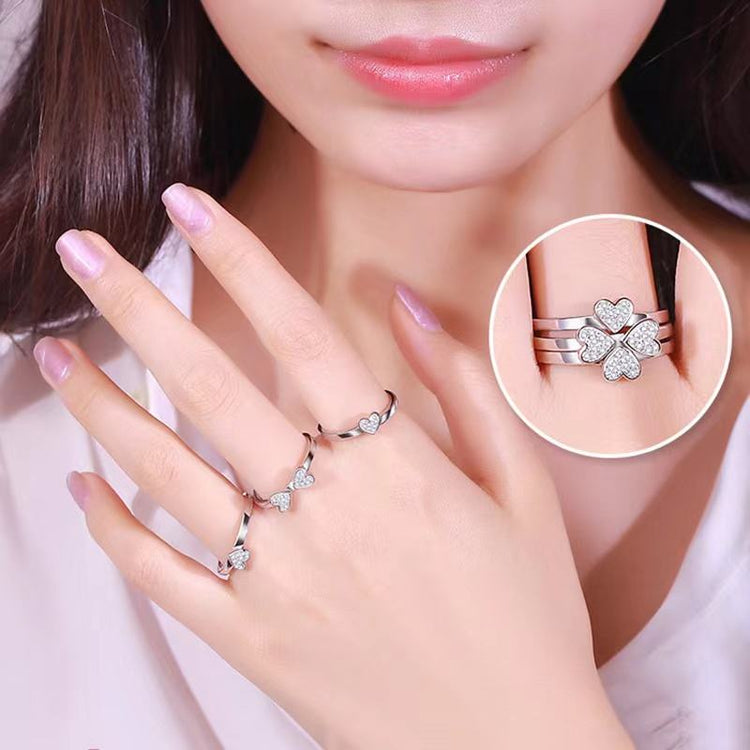 Adjustable Open Heart Leaf 3 In 1 Finger Ring For Women (Free Size)