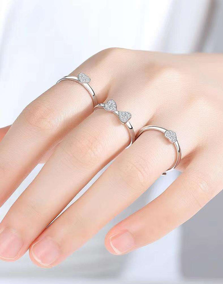 Adjustable Open Heart Leaf 3 In 1 Finger Ring For Women (Free Size)