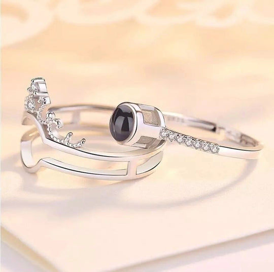 I Love You In 100 Languages 2 In 1 Adjustable Silver Plated Ring For Women (Free Size)