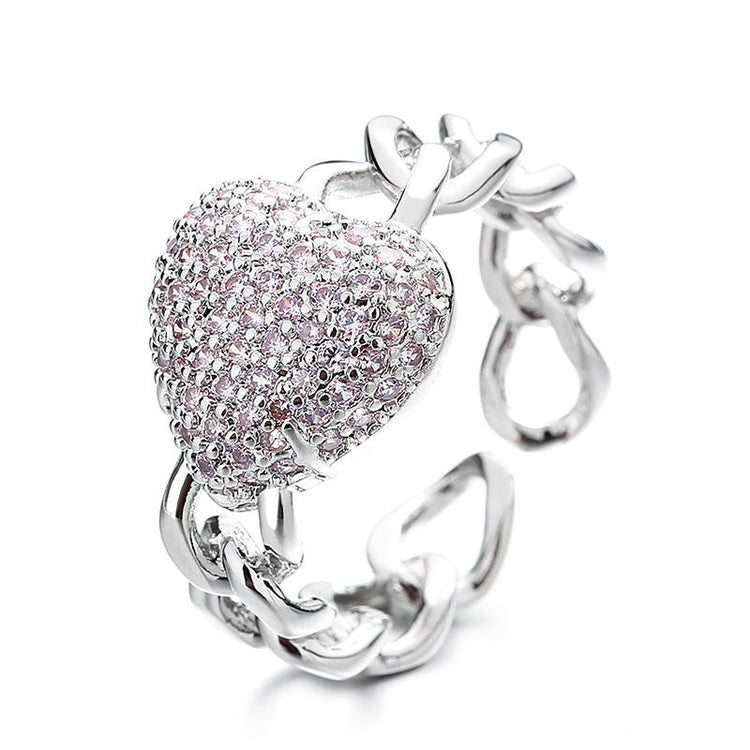 Crystal Heart Adjustable Finger Ring For Women & Girl (Free Size)