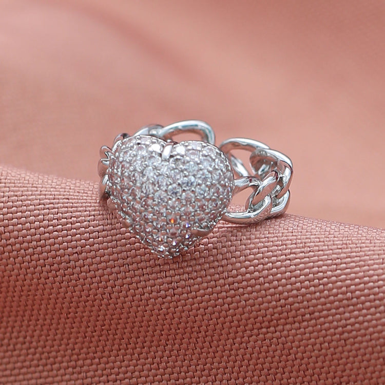 Crystal Heart Adjustable Finger Ring For Women & Girl (Free Size)