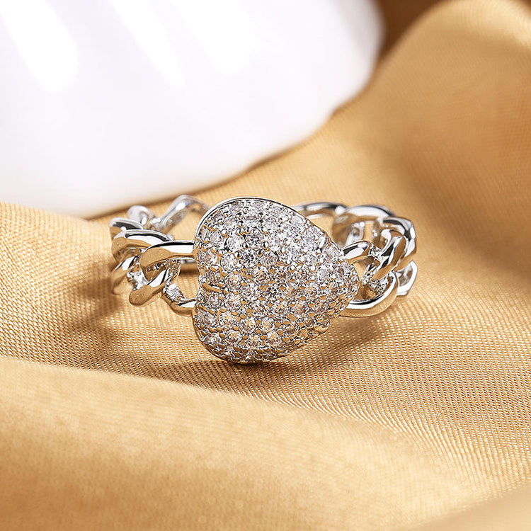 Crystal Heart Adjustable Finger Ring For Women & Girl (Free Size)