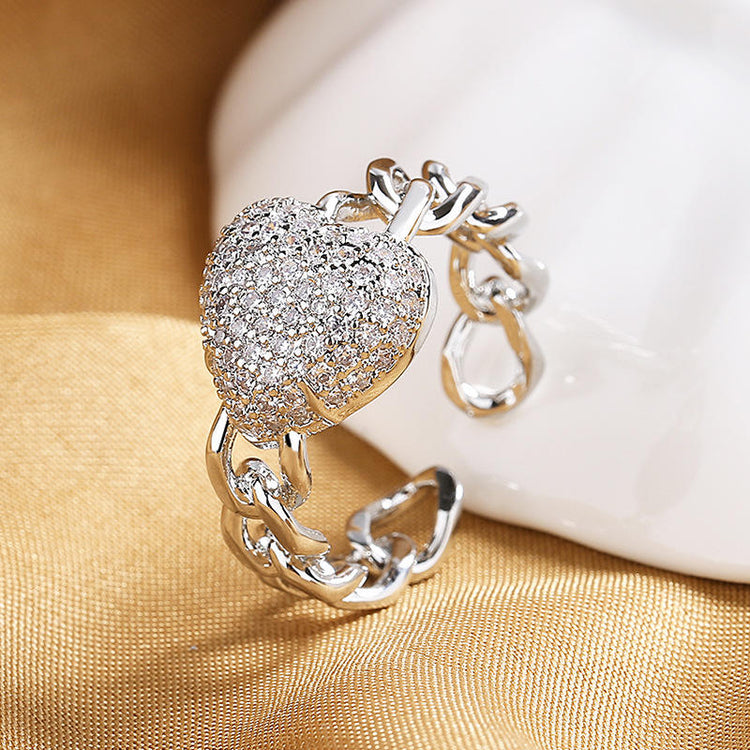 Crystal Heart Adjustable Finger Ring For Women & Girl (Free Size)