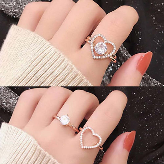 Adjustable Heart 2 In 1 Finger Ring For Women (Free Size)