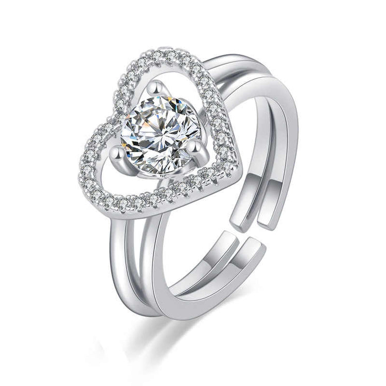 Adjustable Heart 2 In 1 Finger Ring For Women (Free Size)