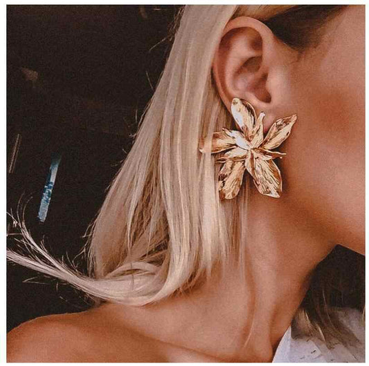 Gold Fan Earrings for Women | 18K Yellow Gold Plated - Rare1Studio