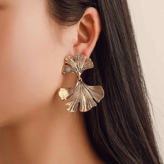 18K Yellow  Gold Plated Leaf Everyday Wear Drop Earrings for Women | Delicate Leaf Design - Rare1Studio