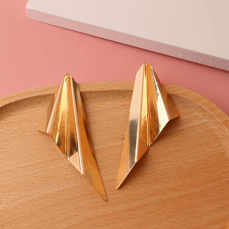 Gold Plated Fashion Jewelry Metal Irregular Geometry Earrings with Mirror Face Simple Pleated Long Spiral Earrings for Girls/Women - Rare1Studio