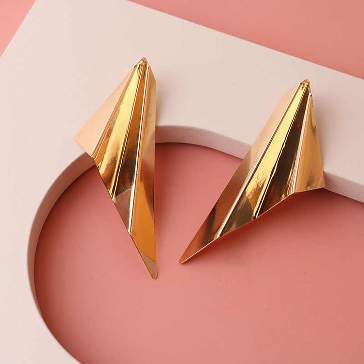 Gold Plated Fashion Jewelry Metal Irregular Geometry Earrings with Mirror Face Simple Pleated Long Spiral Earrings for Girls/Women - Rare1Studio