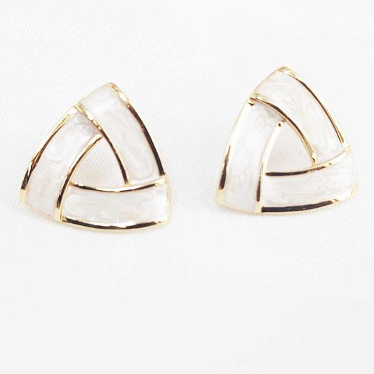 Elegant White Triangle Earrings with Rhodium Polish - Classy and Timeless | Temperament Exquisite Shell Exaggerated Earrings - Rare1Studio