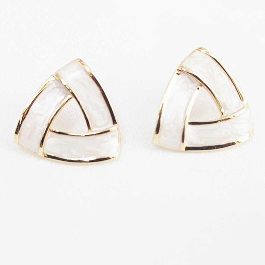 Elegant White Triangle Earrings with Rhodium Polish - Classy and Timeless | Temperament Exquisite Shell Exaggerated Earrings - Rare1Studio