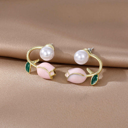 Flower Pearl Patterned Stud Ear Jacket for Women: Stylish Earrings for Parties, Weddings, and Everyday Wear - Rare1Studio