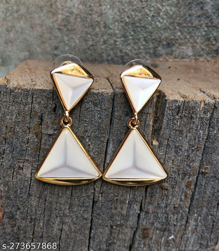 Cream Gemstone Quarts Triangle Sterling Drop Earrings For Women For Every Occasion - Rare1Studio