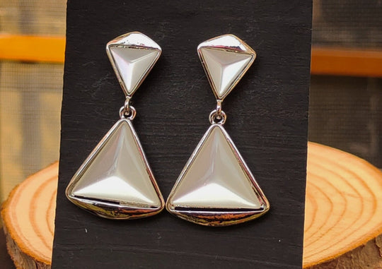 Cream Gemstone Quarts Triangle Sterling Drop Earrings For Women For Every Occasion - Rare1Studio