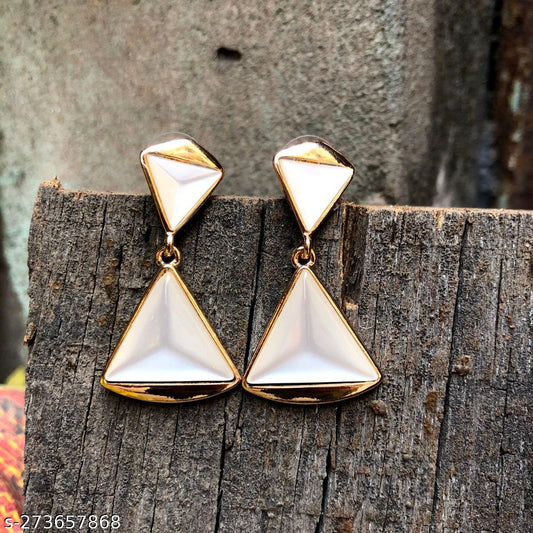 Cream Gemstone Quarts Triangle Sterling Drop Earrings For Women For Every Occasion - Rare1Studio