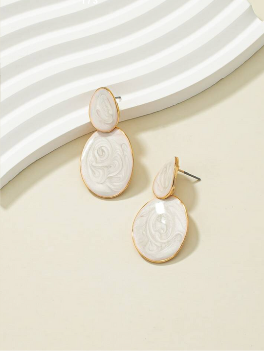 Elegant Marble Finish Rhodium Polished Earrings: Timeless Sophistication Alloy - Rare1Studio